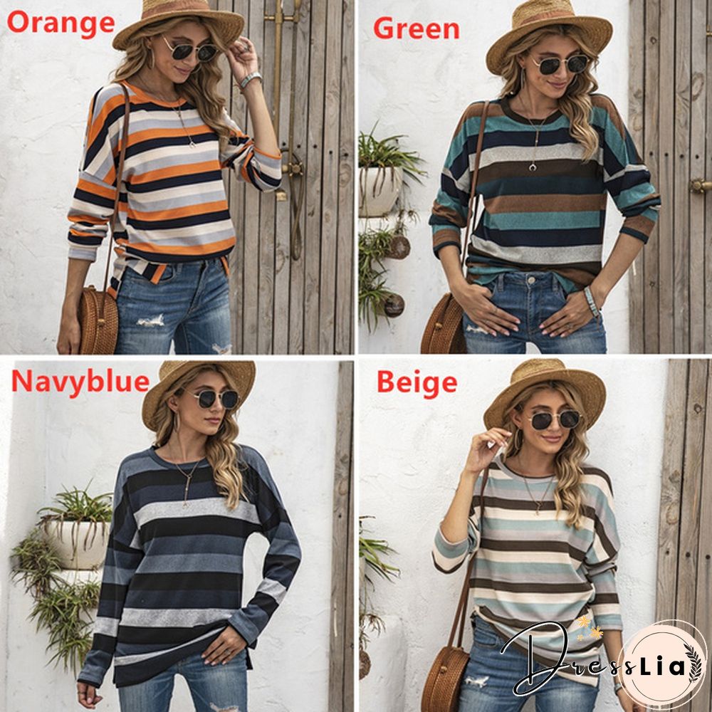 Basic Striped T-shirt Women Plus Size S-5XL Multi Colors Casual Cotton Stretchy Long Sleeve Tops Tee Spring Autumn