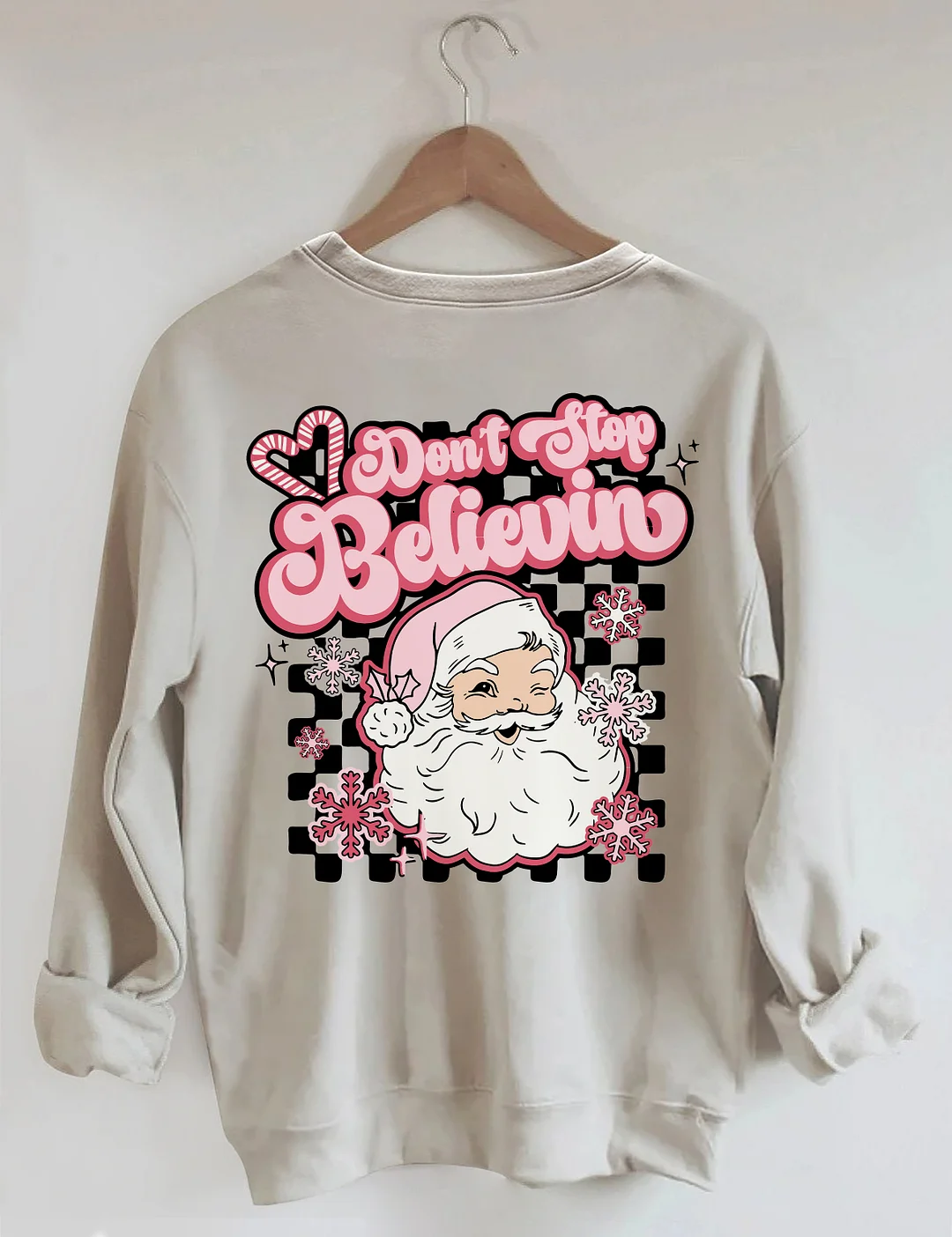 Don't Stop Believin Pink Santa Sweatshirt