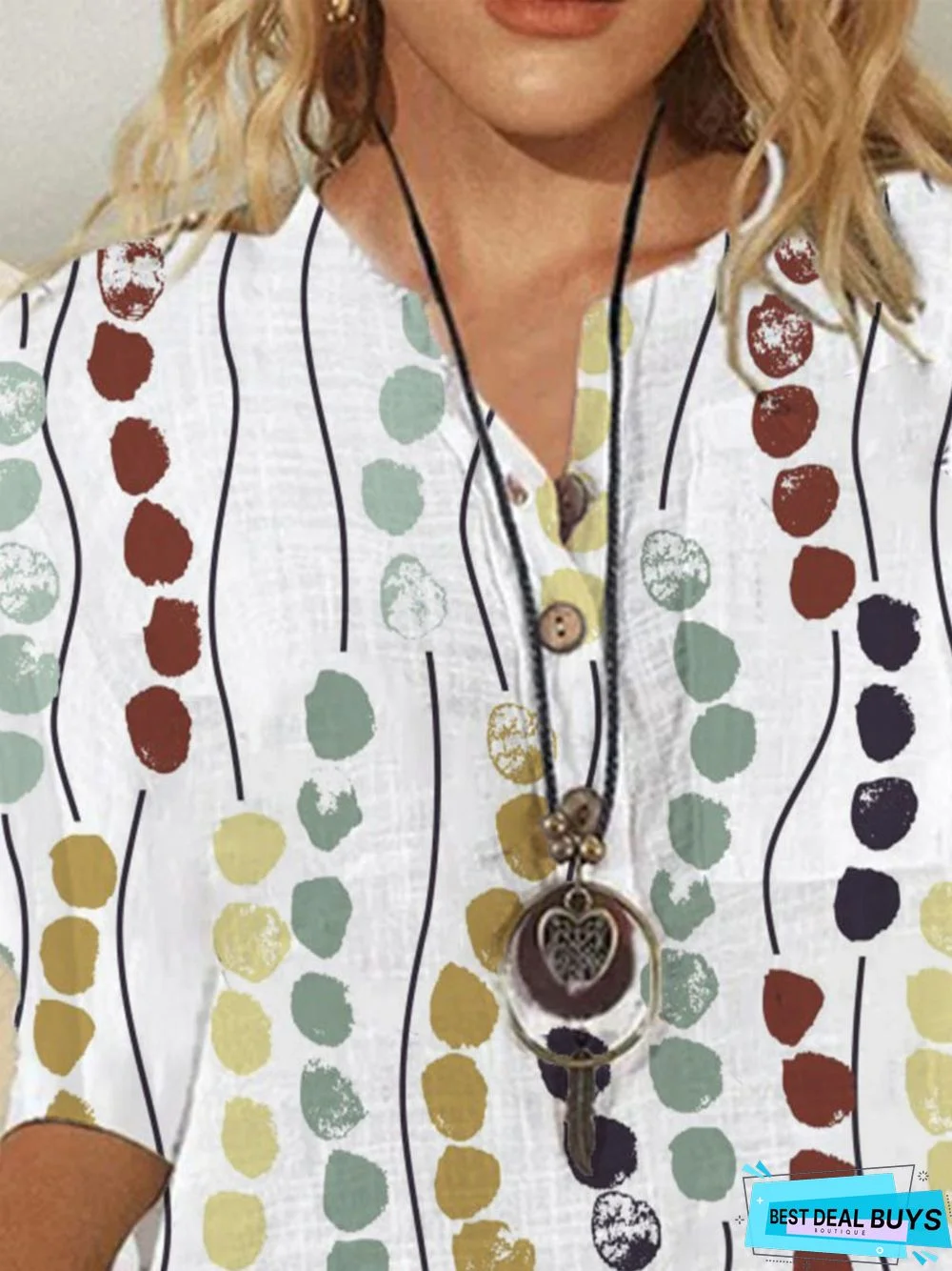 3/4 Sleeve Casual V Neck Blouse