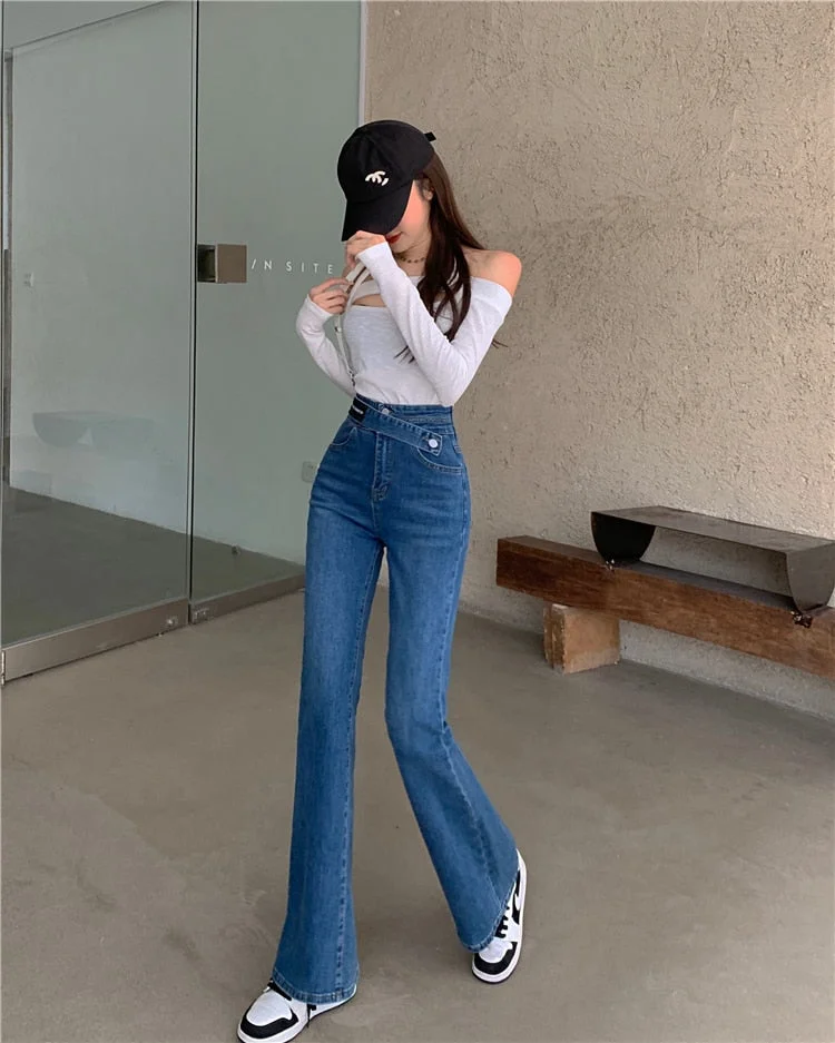 High Waisted Micro Flared Pants Korean Version Fashion Versatile Thin Casual Denim Bell Bottom Streetwear Jeans for Women