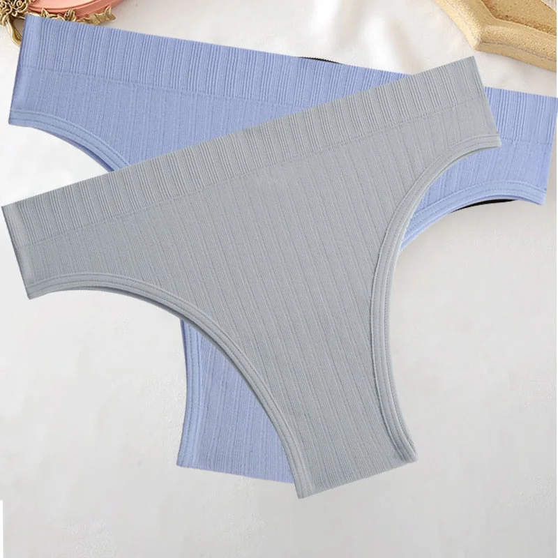 FINETOO 2PCS/Set M-XL Women Seamless Pantys 9 Solid Colors Sexy Brazilian Panties  Midi-Waist Underpants For Girls Fashion Thong