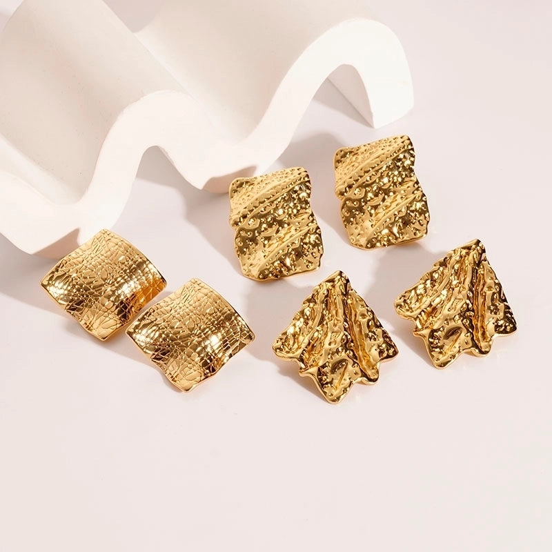 1 Pair Vintage Style Geometric Irregular Pleated 304 Stainless Steel Ear Studs