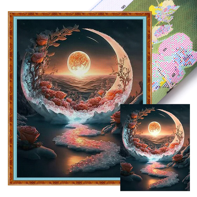 Mountain Forest Under The Moon 11CT Stamped Cross Stitch 40*50CM