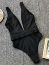 Belt Buckle Plain One Piece Swimsuit