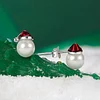 Christmas Hat Pearl Stud Earrings 925 Sterling Silver 