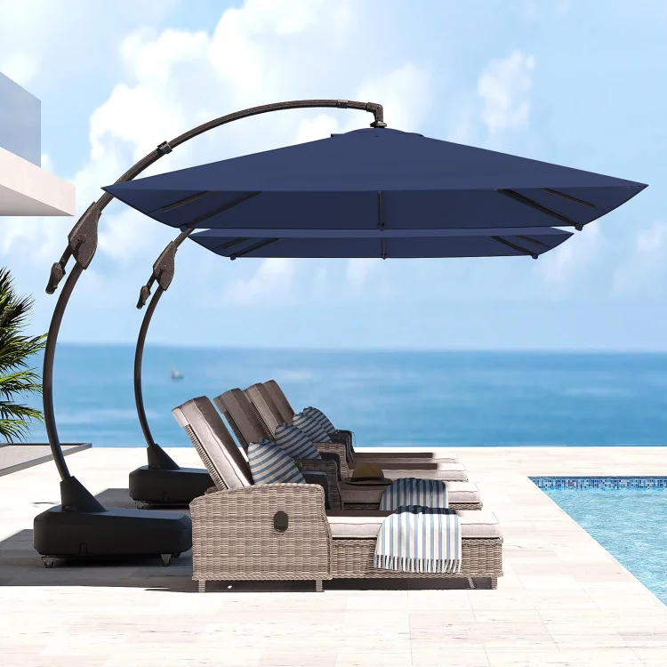 GRAND PATIO 10x13 FT Large Rectangular Patio Umbrella with Base, Cantilever Umbrellas Easy Tilt for Garden Deck Pool