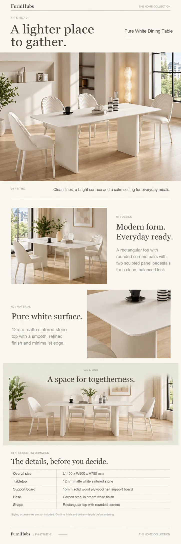 Cream Sintered Stone Dining Table — Product details