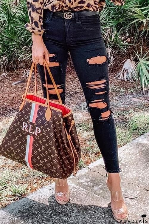 Ripped High Waist Black Jeans