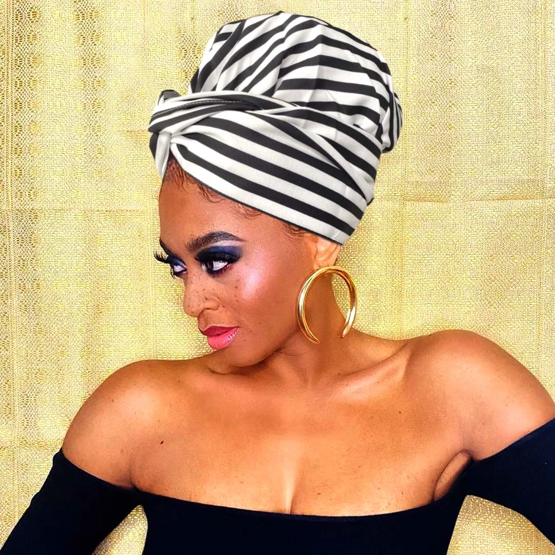 Luxury Silk Head Wrap With Satin-Lined(Black Fringes)-AW1962