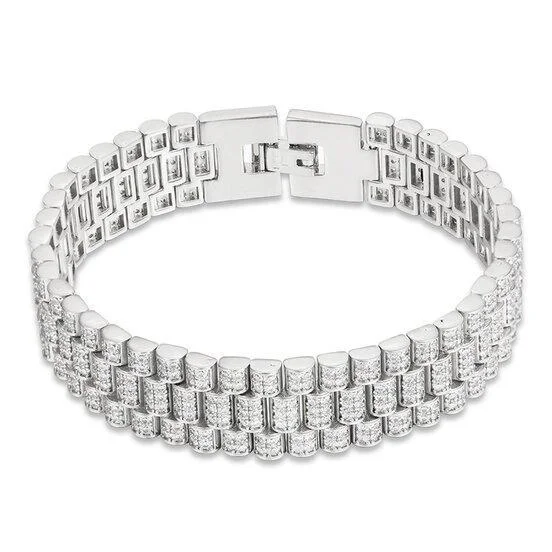 12/16MM Men's Micro-inlay 3 Rows of Zircon Steel Belt Fine Bracelets-VESSFUL