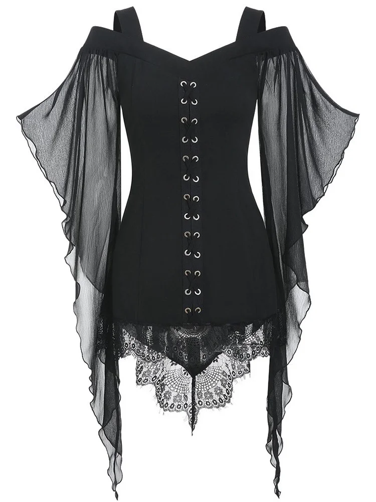 Wearshes Halloween Gothic Lace Stitching Dress