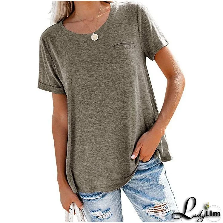 Multicolor Round Neck Short-Sleeved T-Shirt with Loose Fit and Pocket
