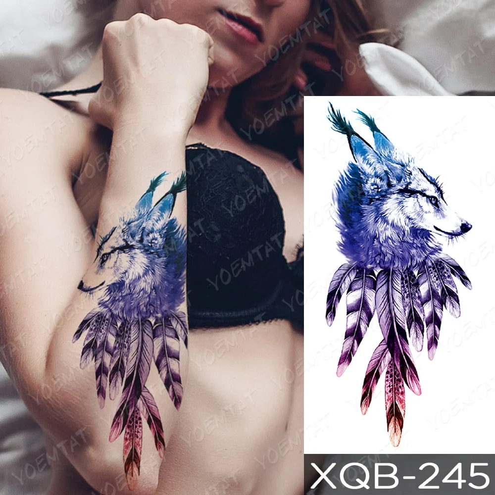 Waterproof Temporary Tattoo Sticker Rose Snake Flower Tattoos Lace Tiger Dragon Body Art Arm Fake Sleeve Tatoo Women