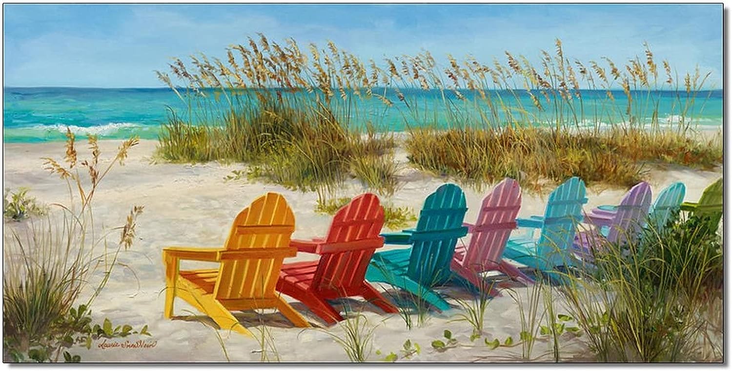 Posters Colorful Beach Chair Wall Art Beach Landscape Wall Art Coastal Wall Art Canvas Wall Art Prints for Wall Decor Room Decor Bedroom Decor Gifts 24x48inch(60x120cm) Frame-Style 24x48inch(60x120cm)