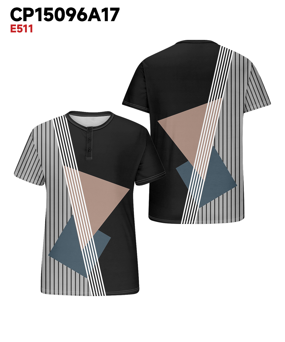 Men's Plus Size Daily Casual Black Stripe Print Henry Collar Button Short Sleeve T-Shirt