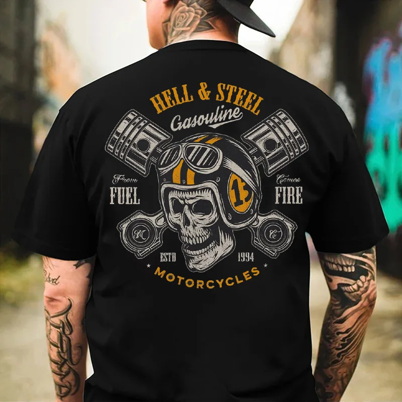 HELL STEEL GASOLINE Helmet Skull Print Men's T-shirt