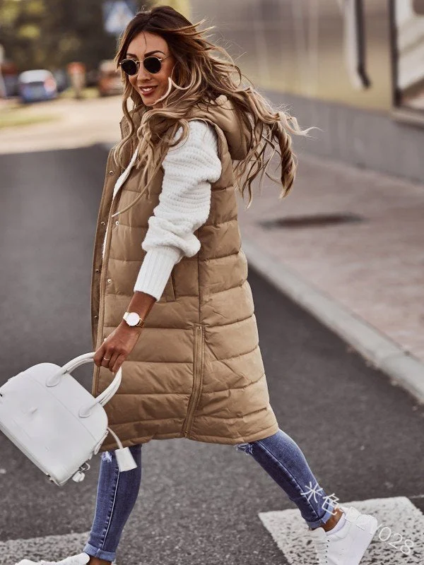Women's Long Jacket Hooded Down Warm Vest