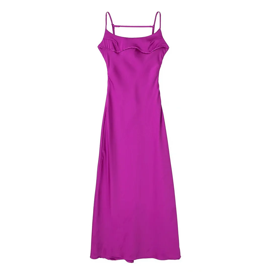 Jacqueline 2022 Stain Sexy Backless Elegant Party Dresses Women Split Spaghetti Strap Midi Bodycon Dress Swinging Robe Summer