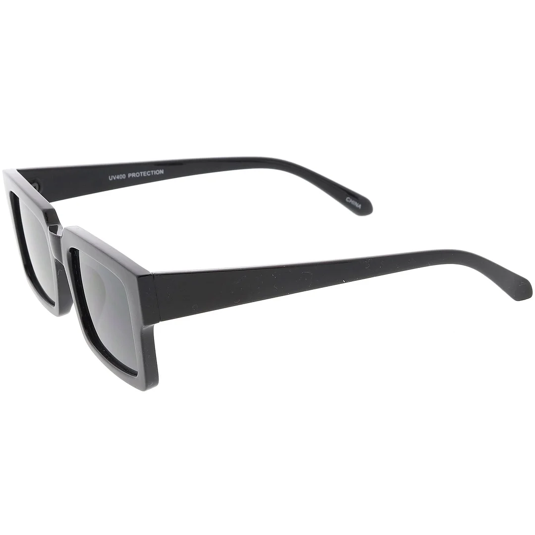 Retro Horn Rimmed Square glasses Wide Arms Flat Lens 51mm