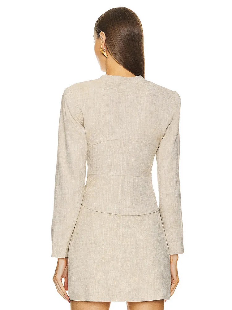 Brownm High-End Women's Suit Sexy Hollow With Long-Sleeved Top Irregular Tie Short Skirt Two-Set