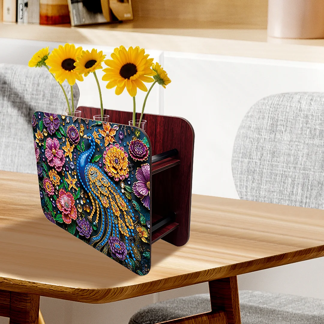 Gem Peacock DIY Diamond Painting Wooden Tube Vase for Adults Gift Home Decor