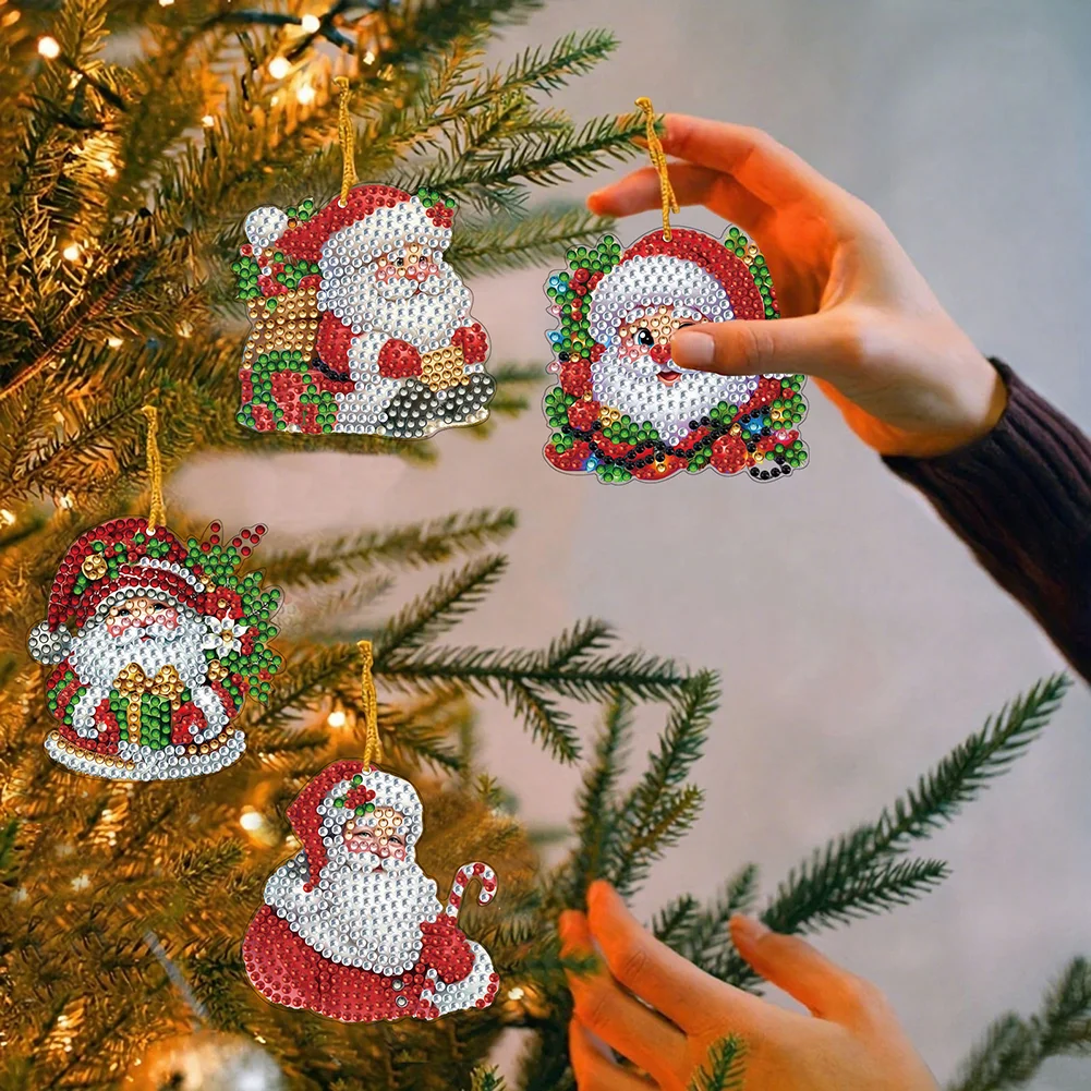 12Pcs Xmas Theme 2D Flat DIY Diamond Christmas Tree Pendant Wall Door Decoration