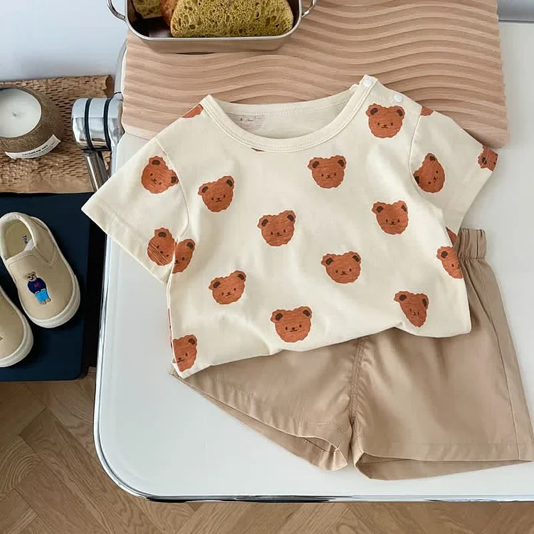 Baby Toddler Bear Tee and Plaid Shorts Set