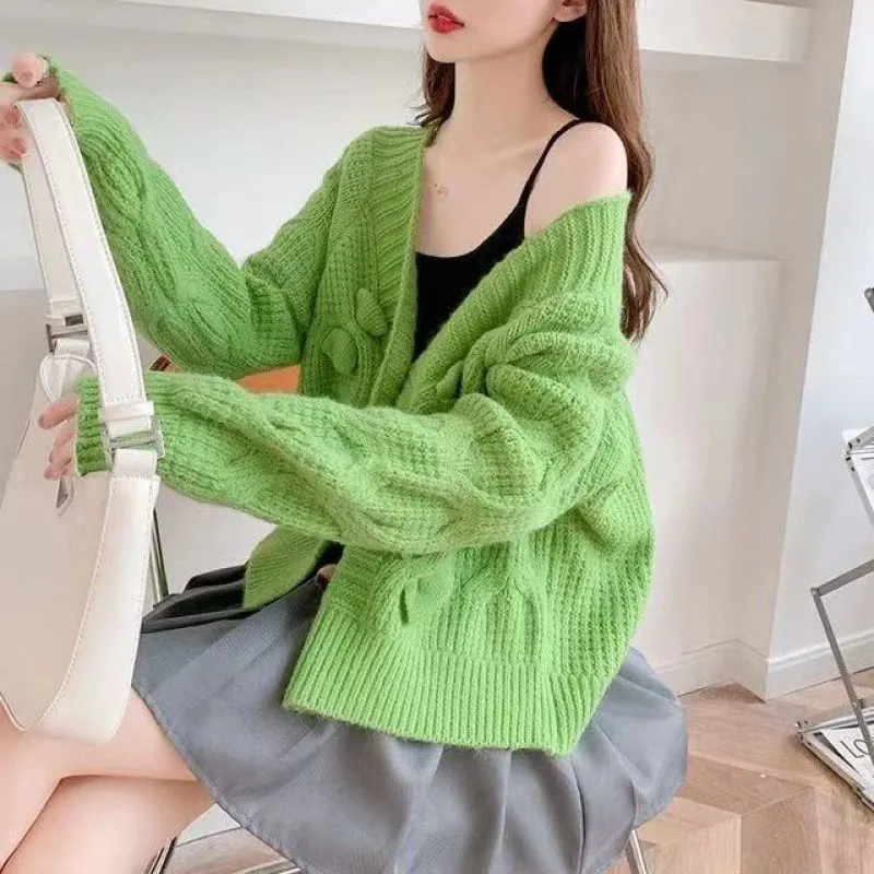Churchf Churchf Three-Dimensional Bow Knot Short Sweet Wind Cardigan Coat Women's 2024 Autumn And Winter New Loose Knit Jacket Women