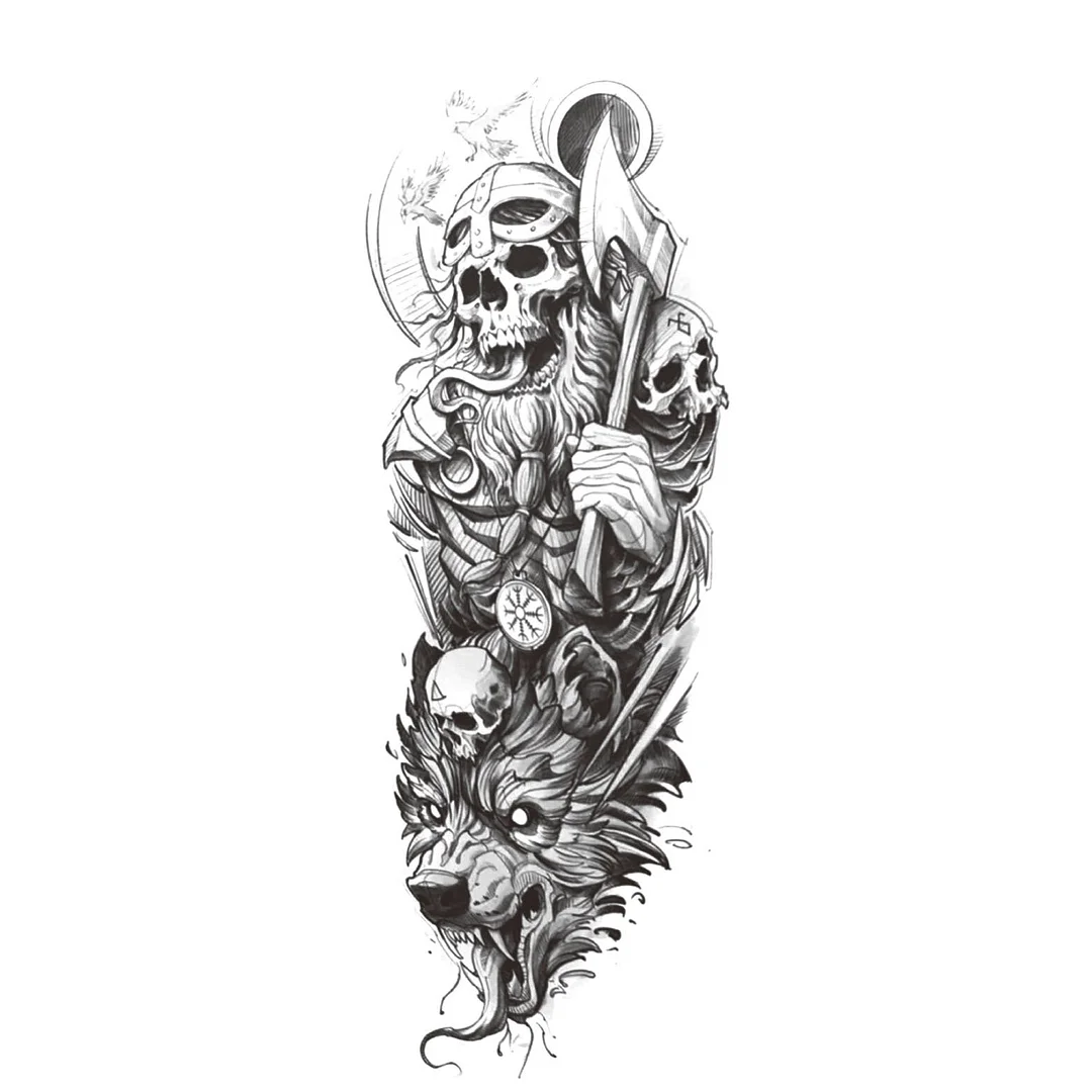 Large Arm Sleeve Tattoo Lion Crown King Rose Waterproof Temporary Tatoo Sticker Full Skull Totem Tatto