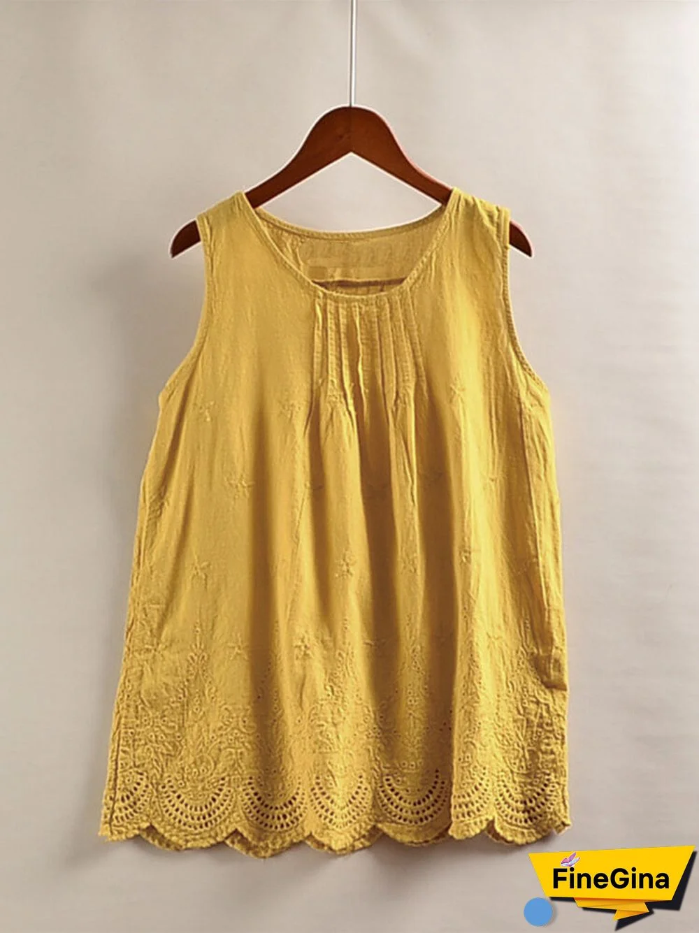 Solid Color Hollow Out Pleated Sleeveless Tank Top