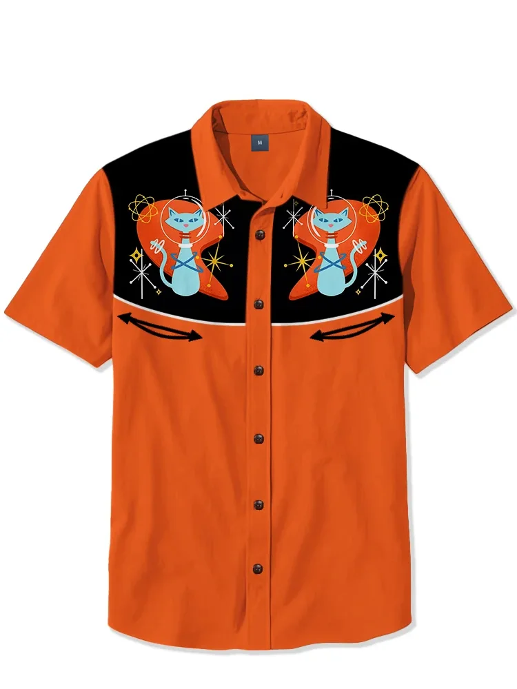 Suitmens 100% Cotton - 1950s Interstellar Space Cat  Shirt