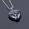 Natural Silver Tree Of Life Wire Wrapped Stone Heart Pendant Necklace