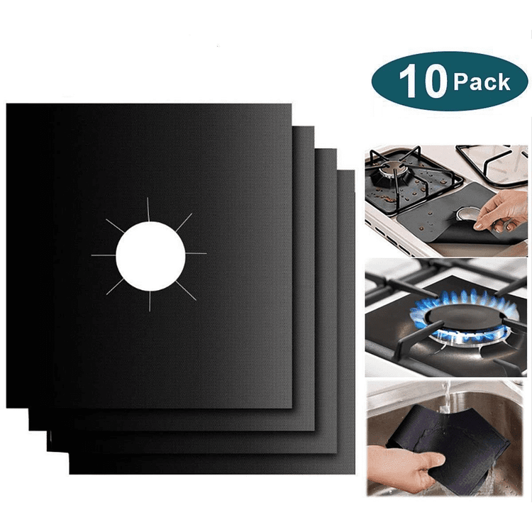 10 Pack Gas Stove Protectors, Reusable Gas Stove Burner Covers, Non-Stick Stove Top Burner Liners Gas Range Protectors Size 10.6" x 10.6" Cuttable Dishwasher Safe