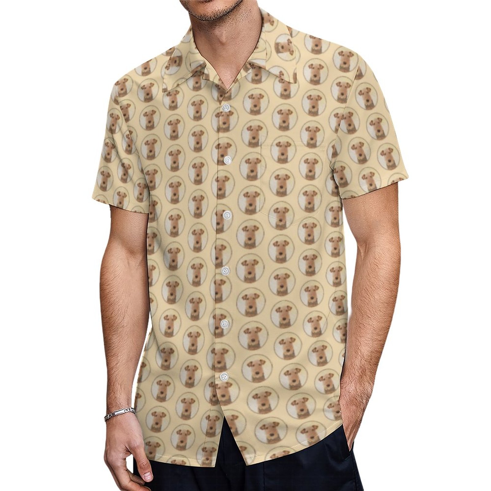Airedale Terrier Painting Cute Original Art Legg Hawaiian Shirt Mens Button Down Tropical Hawaii Beach Shirts