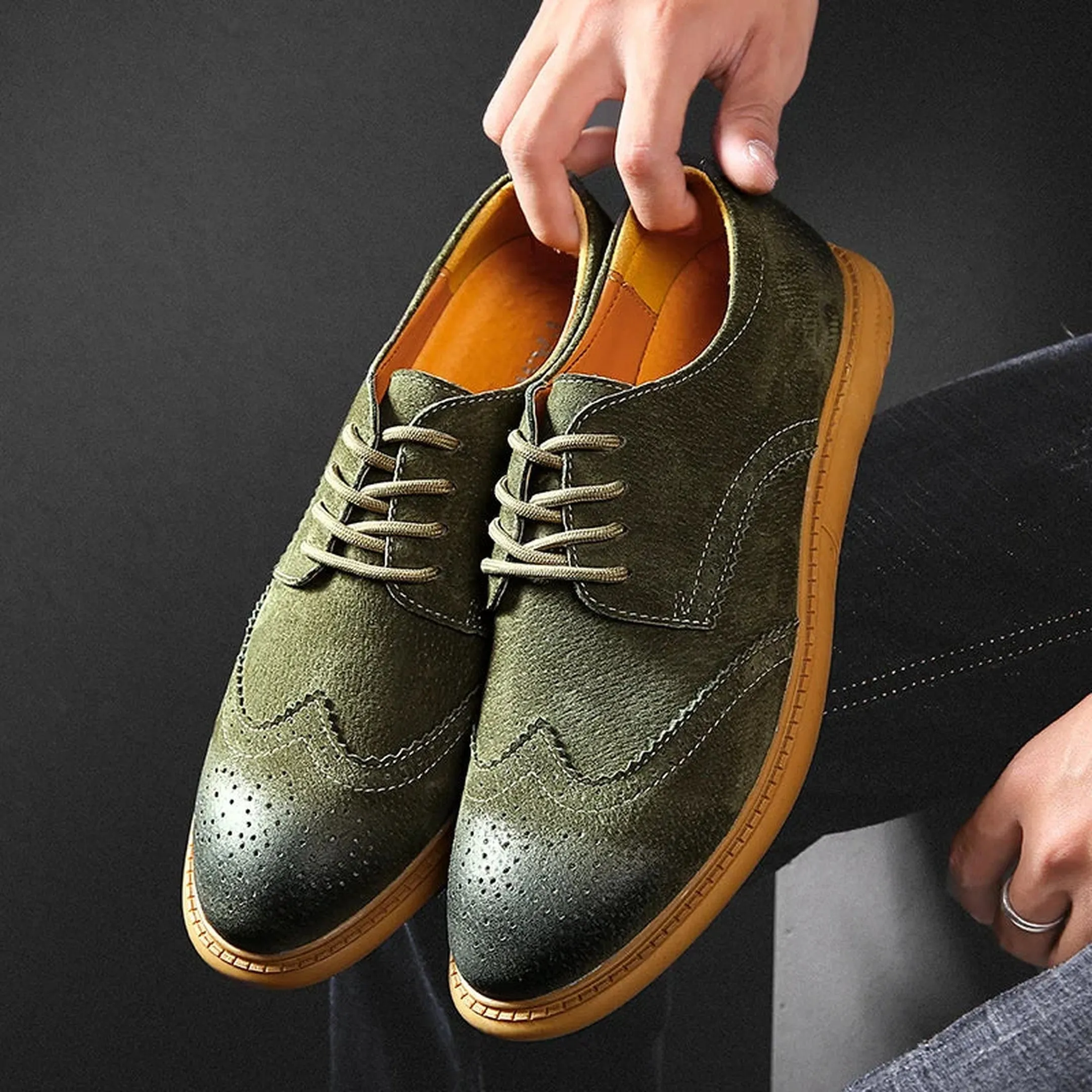 Men's Suede Wingtip Brogues &ndash; Smart-Casual Dress Shoes