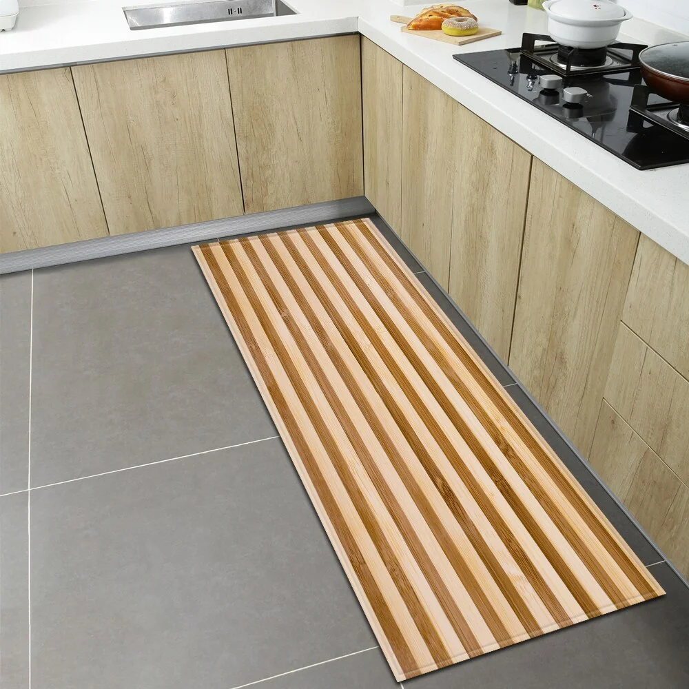 Wood Grain Kitchen Rugs Home Entrance Doormat Bedroom Living Room Decoration Carpet Hallway Balcony Bathroom Anti-Slip Floor Mat
