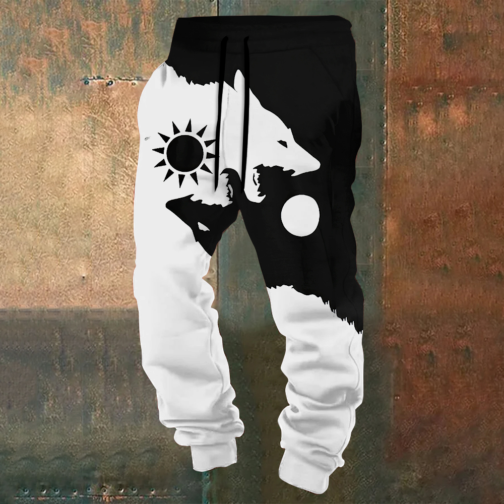 Men's Vintage Viking Wolf Art Print Sweatpants / Rvogue / Rvogue