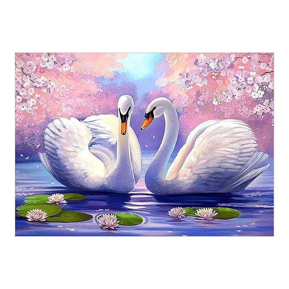 

40*30CM - Two White Swans - Round Drill Diamond Painting, 501 Original