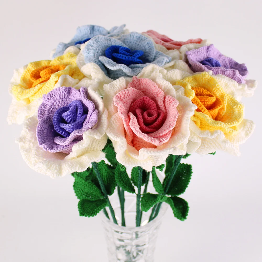 Handmade crochet wool weaving gradient rose home decoration simulation flower