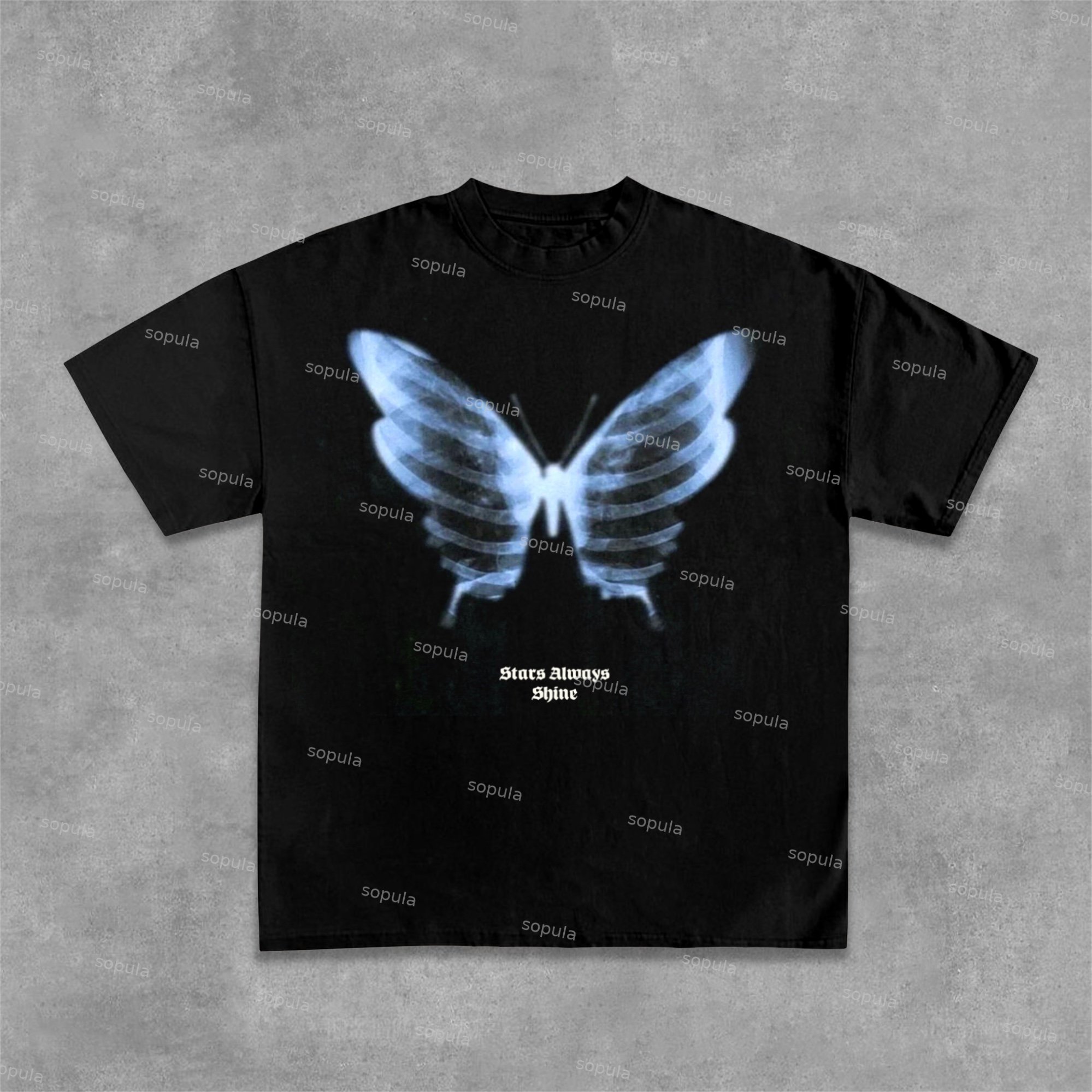 Cotton Shadow Skeleton Butterfly Short-Sleeved T-Shirt