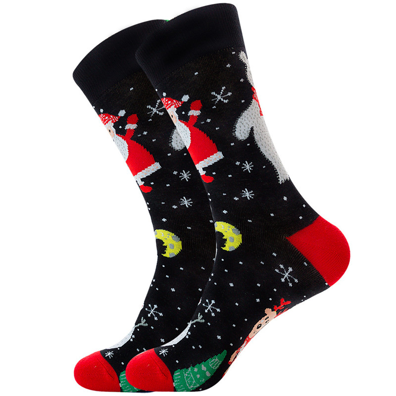 Hit Color Christmas Santa Elk Snowman Printed Breathable Cotton Christmas Socks - Livereid