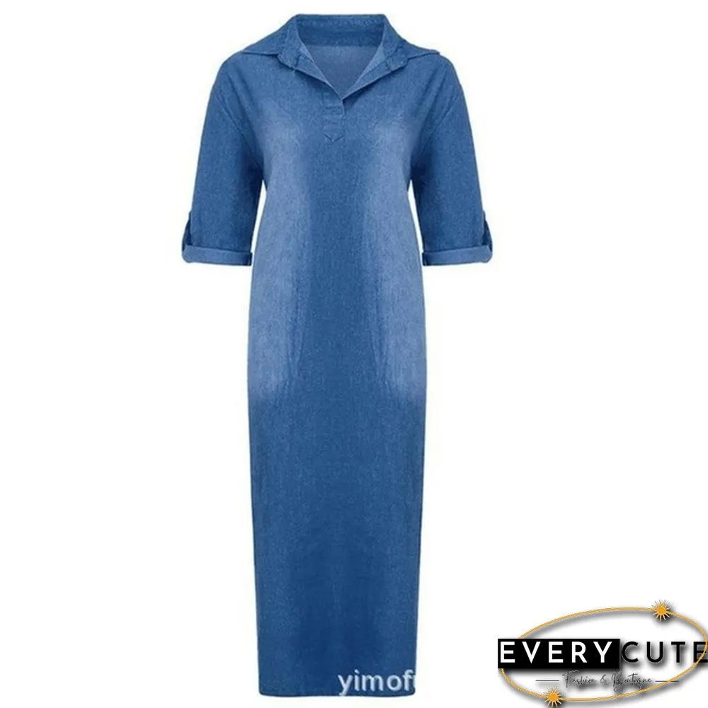 Plus Size Womens Casual Denim Long Maxi Dress Ladies Summer Loose Jeans Sundress