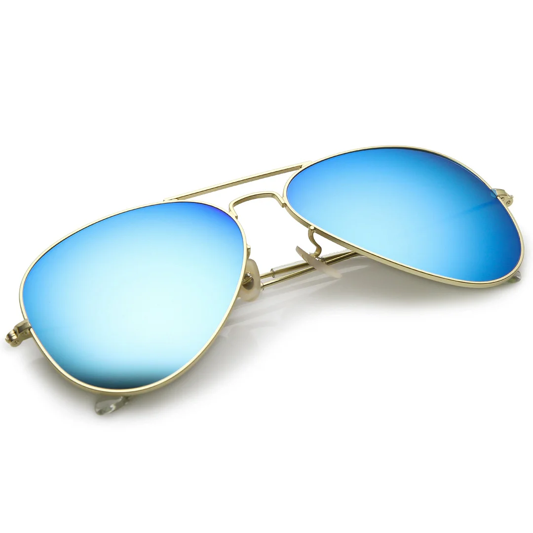 Premium Large Classic Matte Metal Aviator glasses With Colored Mirror Glass Lens 61mm