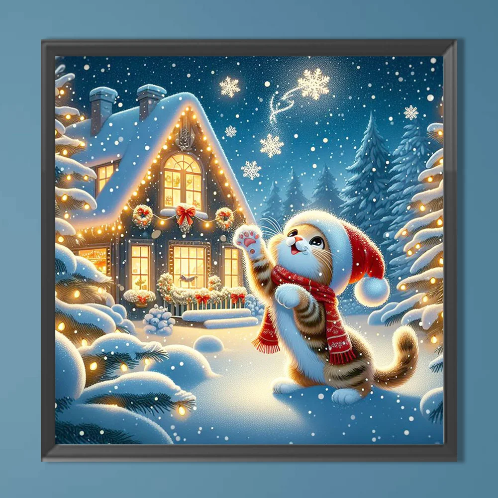 Diamond Painting - Full Round Drill - Christmas Cat(Canvas|30*30cm)