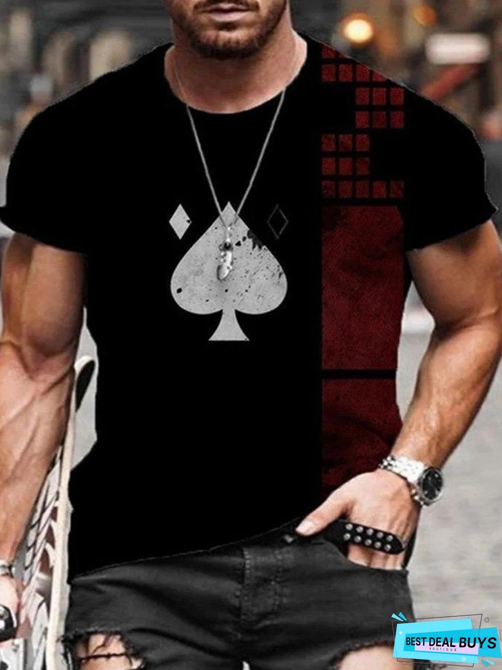 T-Shirt Color Blocking 3D Graphic Printing Night Street Fashion Round Neck Multicolor Short Sleeves