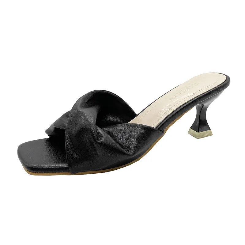 Breakj Breakj Summer New Simple High-Heet Cool Drag Cat And High-Hee Shoes French Women Wear Half-Slippers