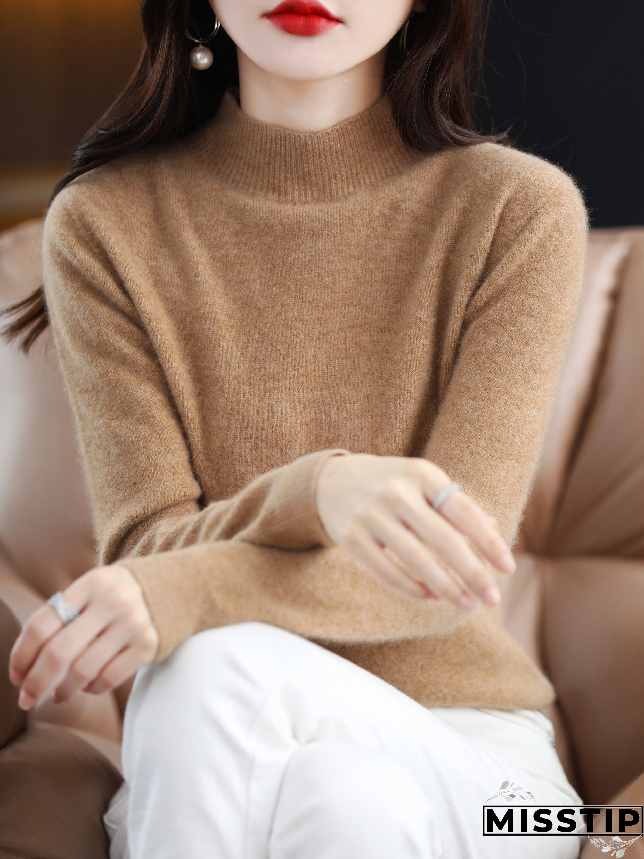 Solid Mock Neck Pullover Sweater, Elegant Long Sleeve Sweater, Women's Clothing