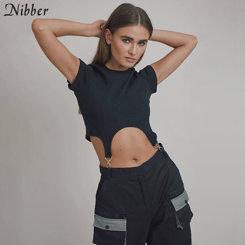 Nibber pure slim fit Irregular design fashion tshirt crop top female simple casual street harajuku Basic o-neck tees top woman