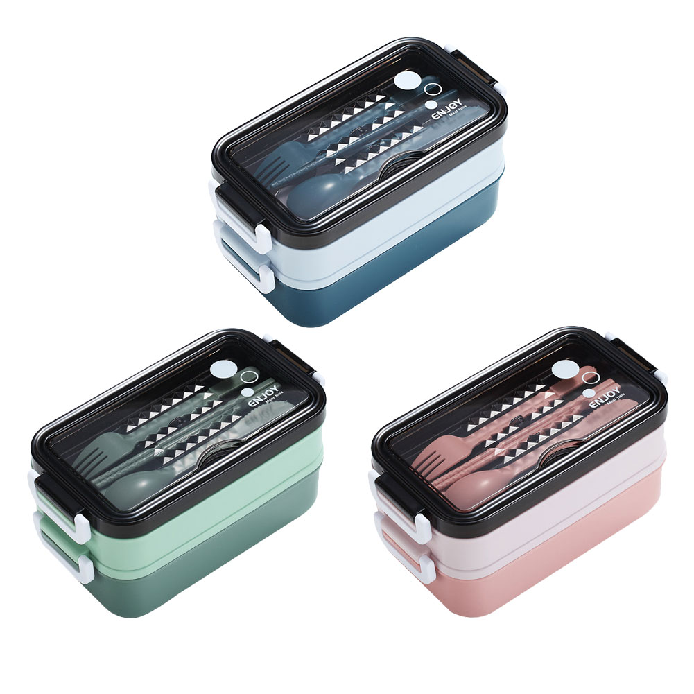 2 Layer Bento Box Microwavable School Office Food Storage Container