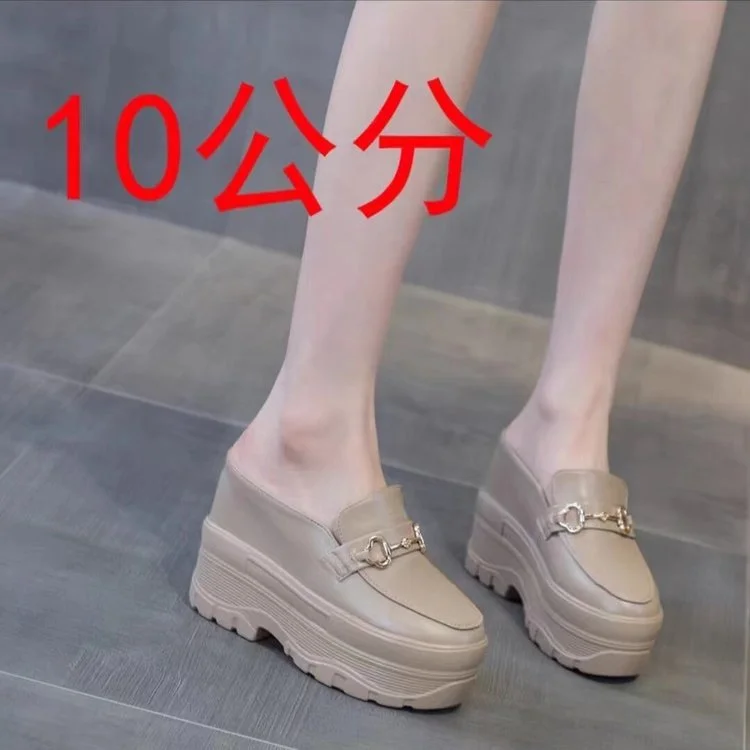 Wongn Wongn Spring New Fashion Chain Decoration Baotou Half Drag Inside The High High Sandals Women's Shoes